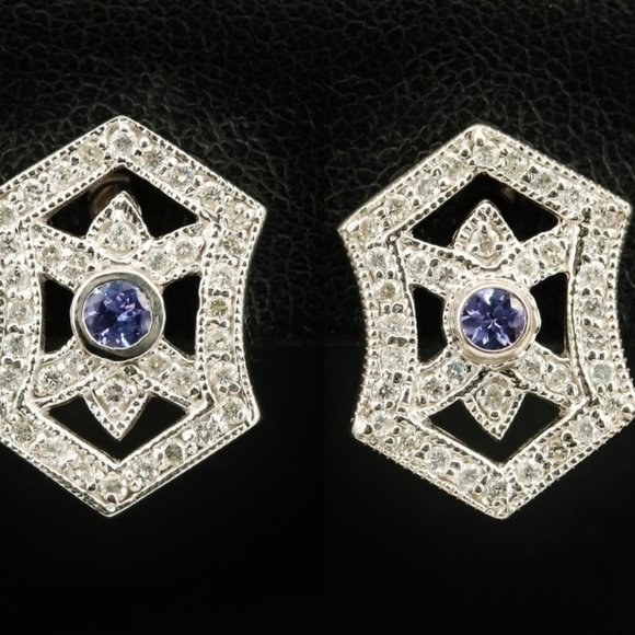 EFFY Designer Diamond & Tanzanite Earrings / 14K
